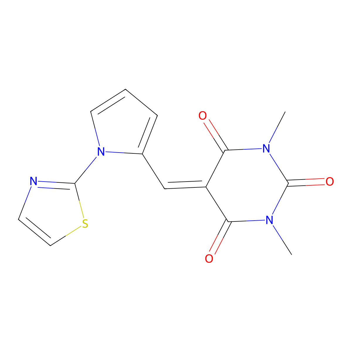 1,3-dimethyl-5-{[1-(1,3-thiazol-2-yl)-1H-pyrrol-2-yl]methylene}-2,4,6(1H,3H,5H)-pyrimidinetrione molecular structure, CAS 685106-96-1