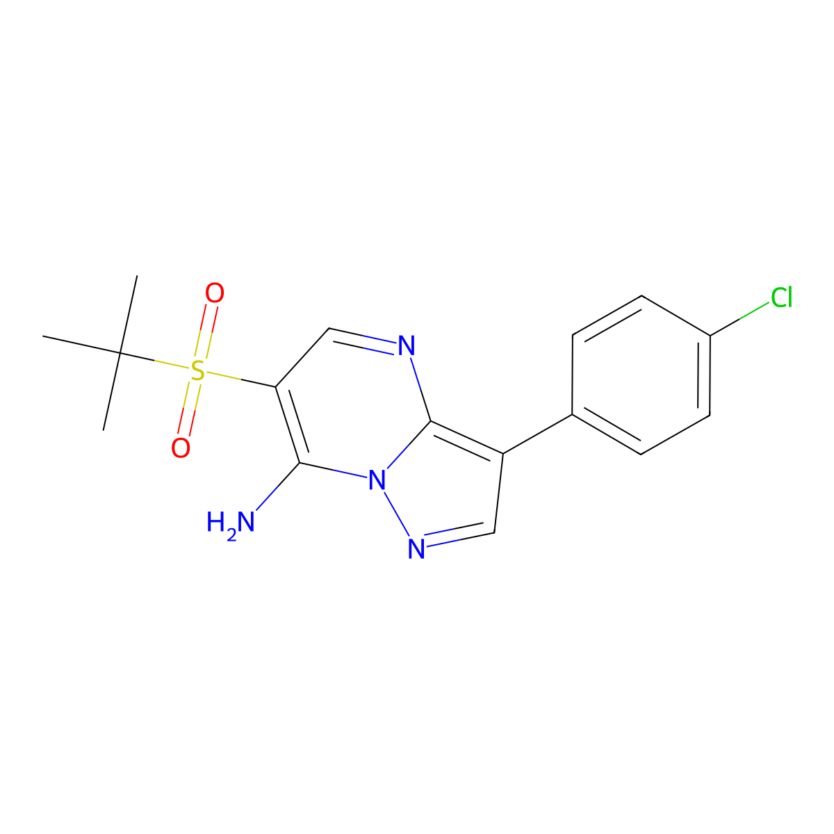 6-(Tert-butylsulfonyl)-3-(4-chlorophenyl)pyrazolo[1,5-a]pyrimidin-7-ylamine molecular structure, CAS 685107-01-1