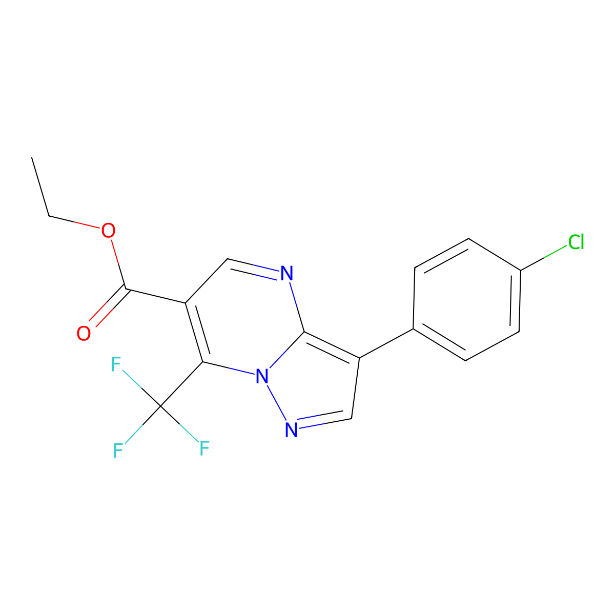 Ethyl 3-(4-chlorophenyl)-7-(trifluoromethyl)pyrazolo[1,5-a]pyrimidine-6-carboxylate molecular structure, CAS 685107-03-3