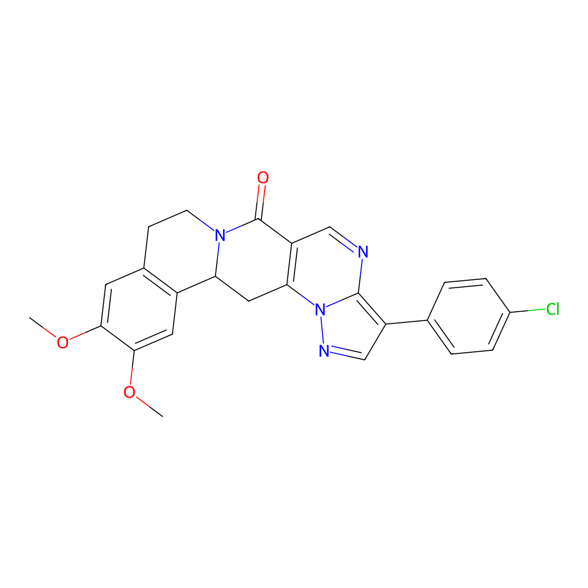 3-(4-chlorophenyl)-11,12-dimethoxy-8,9,13b,14-tetrahydro-6H-pyrazolo[5'',1'':2',3']pyrimido[4',5':4,5]pyrido[2,1-a]isoquinolin-6-one molecular structure, CAS 685107-16-8