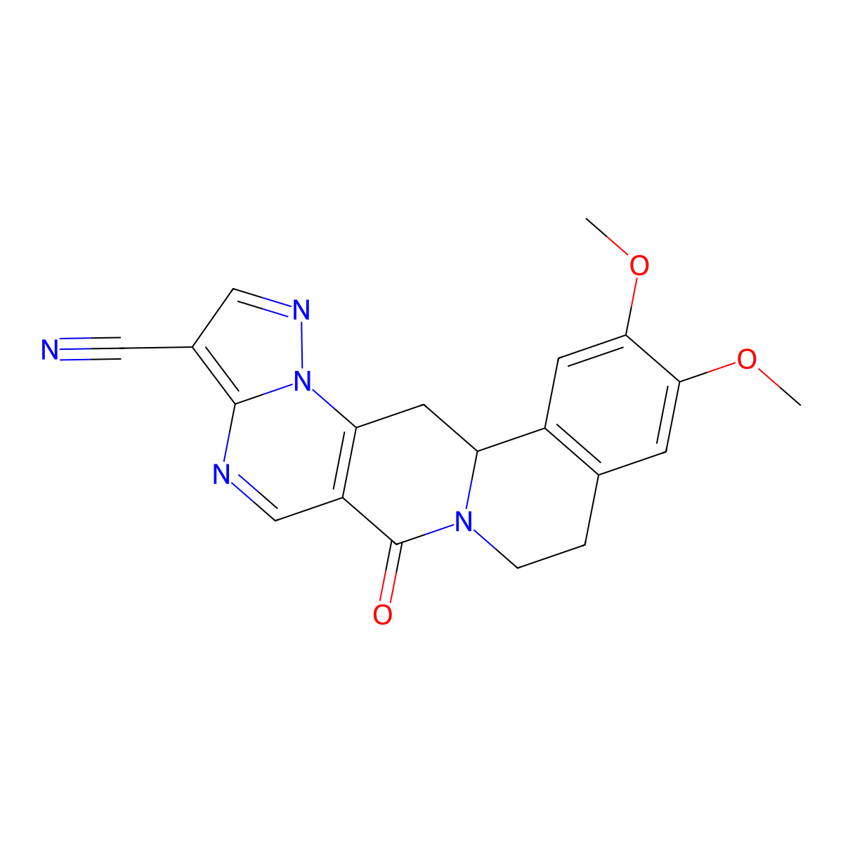 11,12-dimethoxy-6-oxo-8,9,13b,14-tetrahydro-6H-pyrazolo[5'',1'':2',3']pyrimido[4',5':4,5]pyrido[2,1-a]isoquinoline-3-carbonitrile molecular structure, CAS 685107-18-0