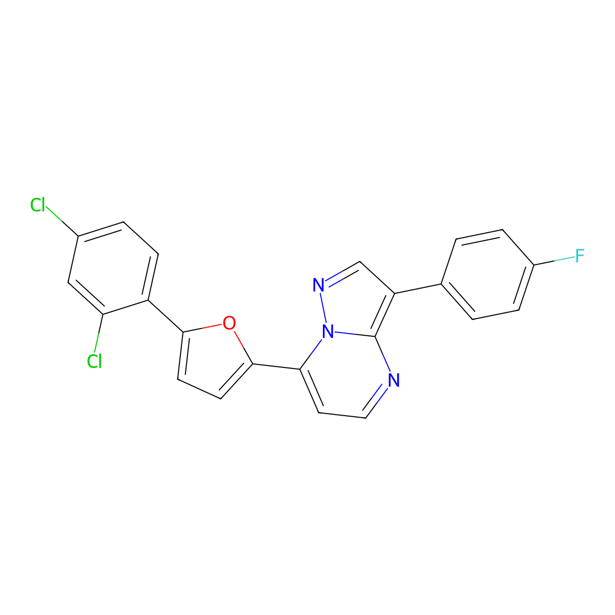 7-[5-(2,4-Dichlorophenyl)furan-2-yl]-3-(4-fluorophenyl)pyrazolo[1,5-a]pyrimidine molecular structure, CAS 685107-24-8