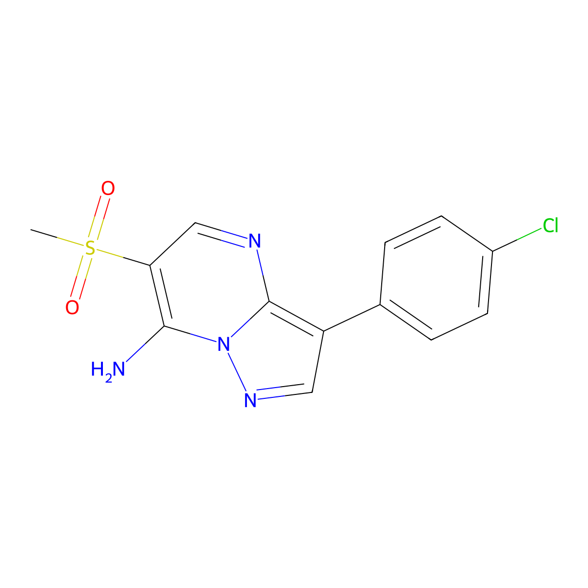 3-(4-Chlorophenyl)-6-(methylsulfonyl)pyrazolo[1,5-a]pyrimidin-7-amine molecular structure, CAS 685107-25-9
