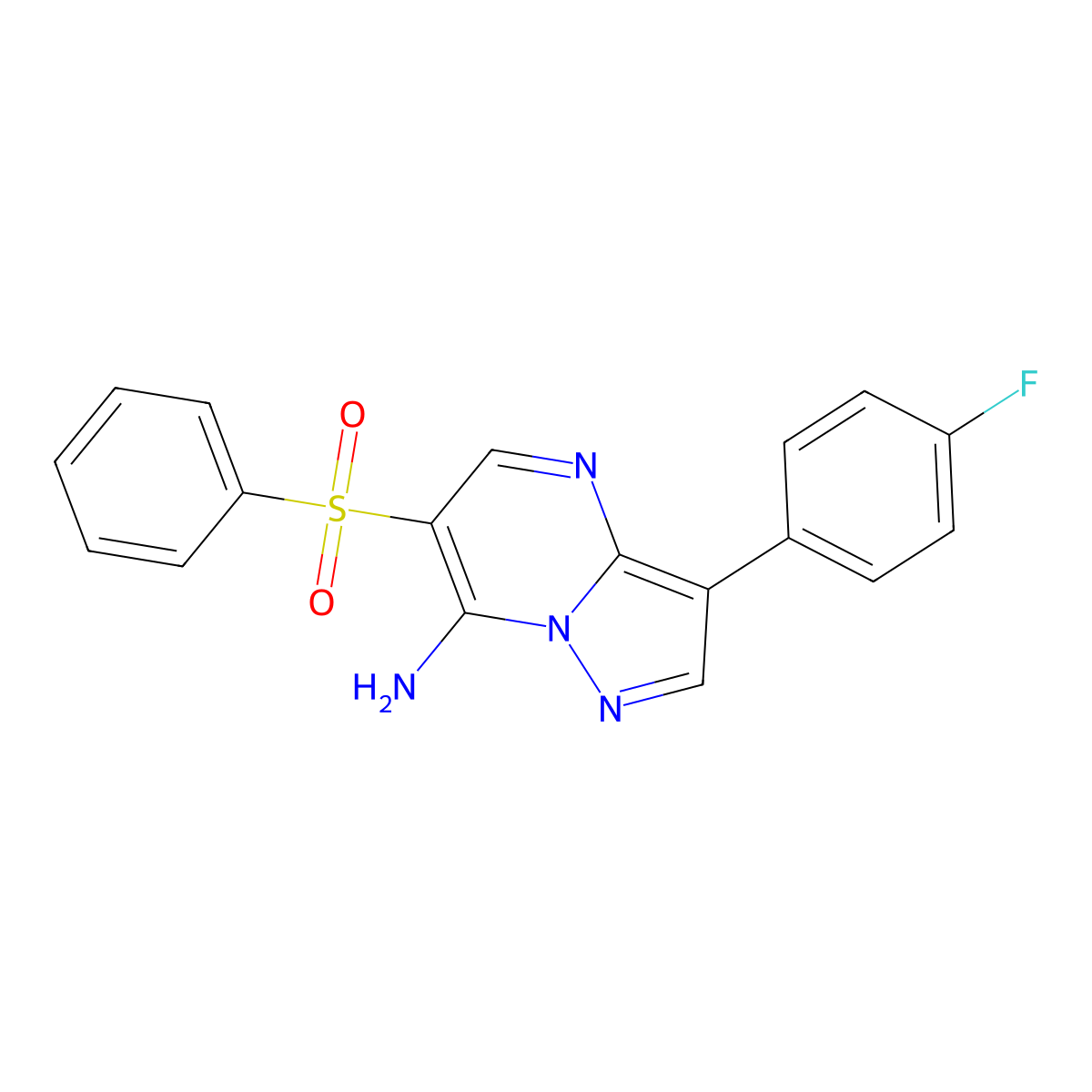 3-(4-Fluorophenyl)-6-(phenylsulfonyl)pyrazolo[1,5-a]pyrimidin-7-amine molecular structure, CAS 685107-30-6