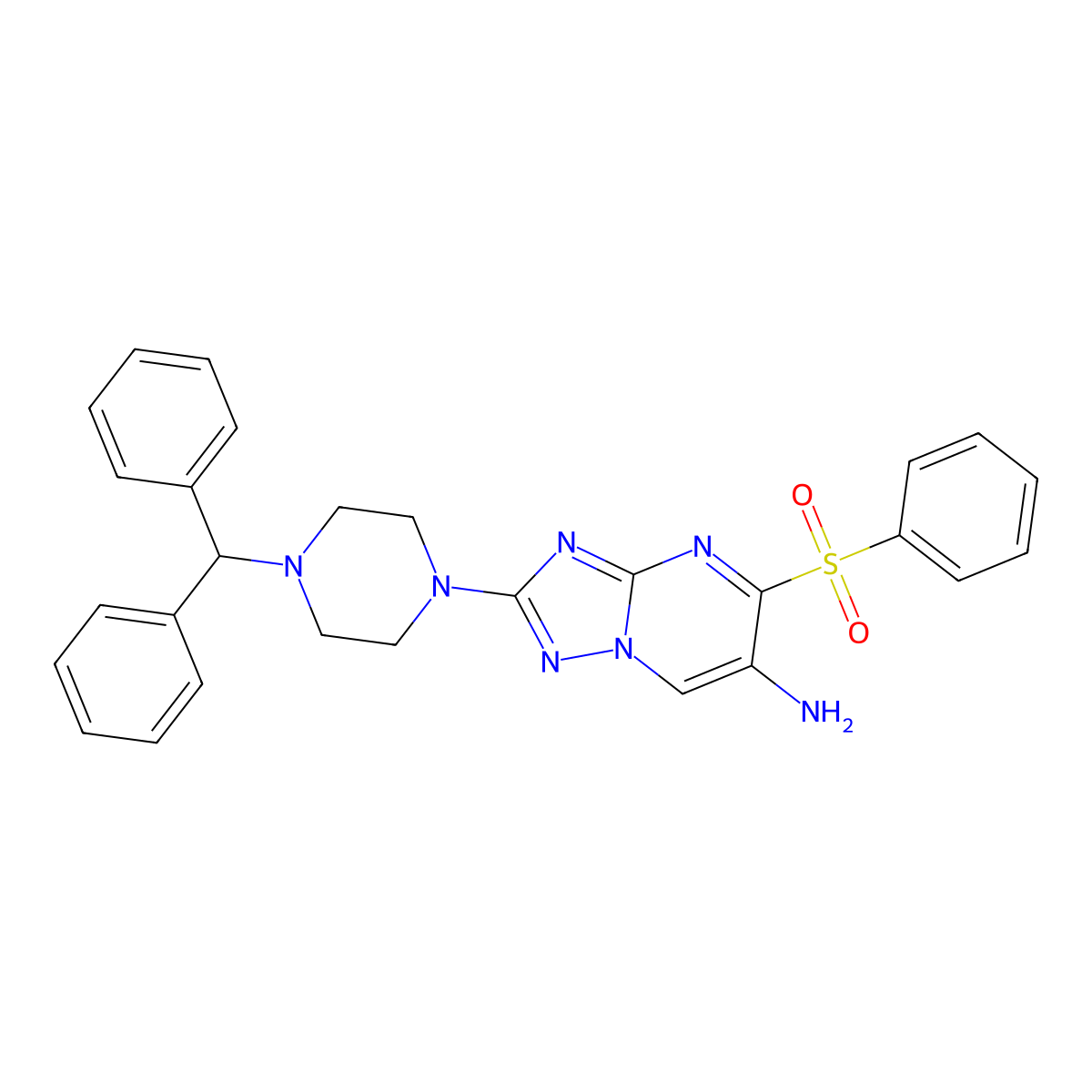2-(4-Benzhydrylpiperazino)-5-(phenylsulfonyl)[1,2,4]triazolo[1,5-a]pyrimidin-6-ylamine molecular structure, CAS 685107-31-7
