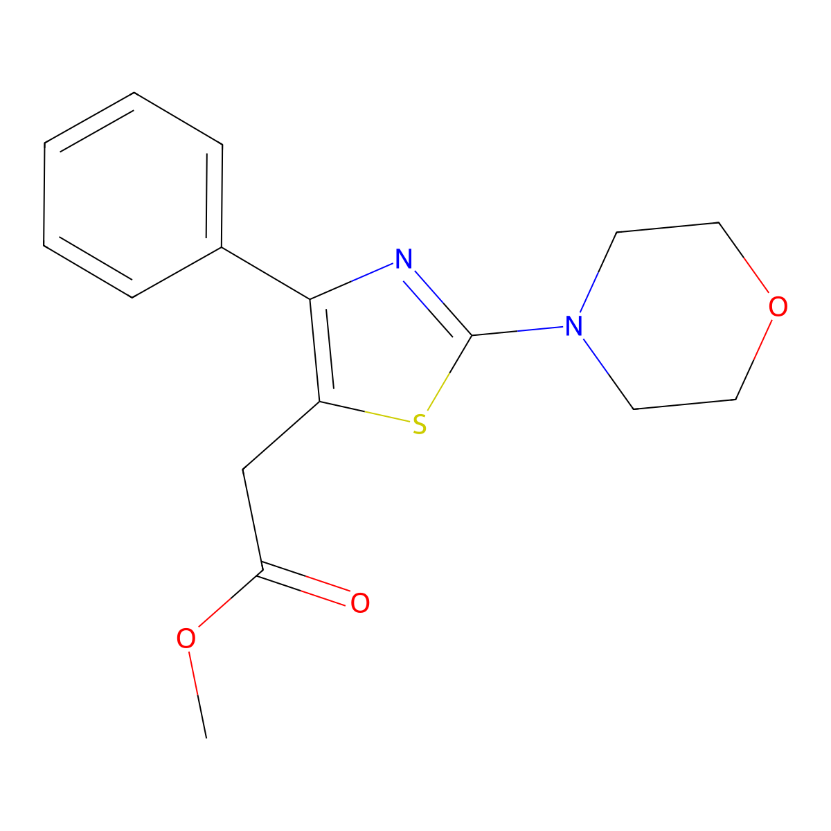 Methyl 2-(2-morpholino-4-phenyl-1,3-thiazol-5-yl)acetate molecular structure, CAS 685107-42-0