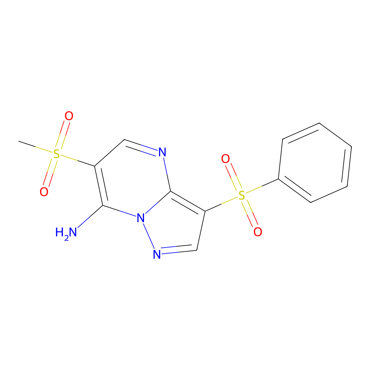 6-(Methylsulfonyl)-3-(phenylsulfonyl)pyrazolo[1,5-a]pyrimidin-7-amine molecular structure, CAS 685107-43-1