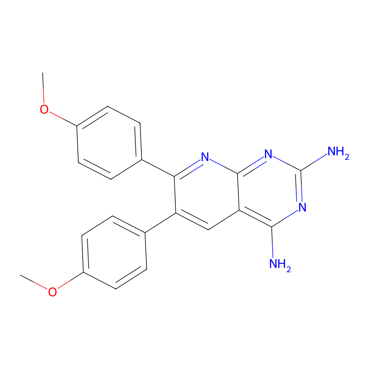 6,7-Bis(4-methoxyphenyl)pyrido[2,3-d]pyrimidine-2,4-diamine molecular structure, CAS 685107-51-1