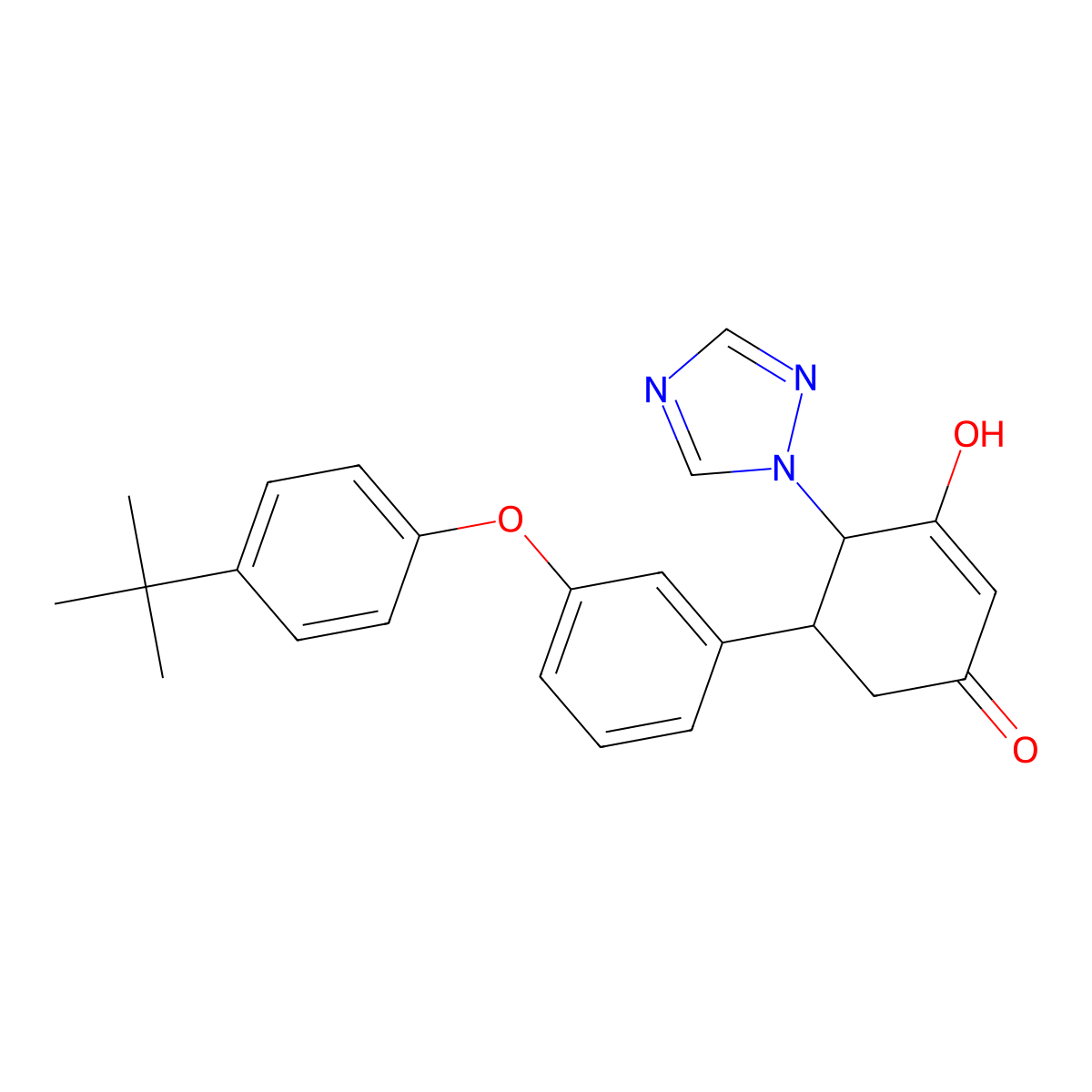 5-{3-[4-(tert-butyl)phenoxy]phenyl}-3-hydroxy-4-(1H-1,2,4-triazol-1-yl)-2-cyclohexen-1-one molecular structure, CAS 685107-58-8