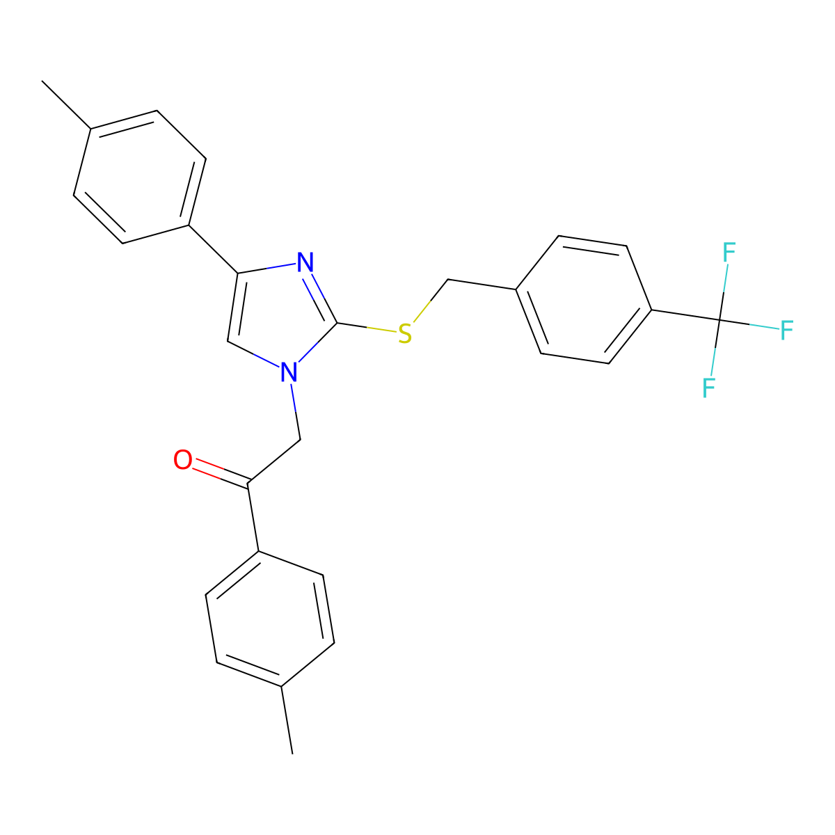 1-(4-methylphenyl)-2-(4-(4-methylphenyl)-2-{[4-(trifluoromethyl)benzyl]sulfanyl}-1H-imidazol-1-yl)-1-ethanone molecular structure, CAS 685107-60-2