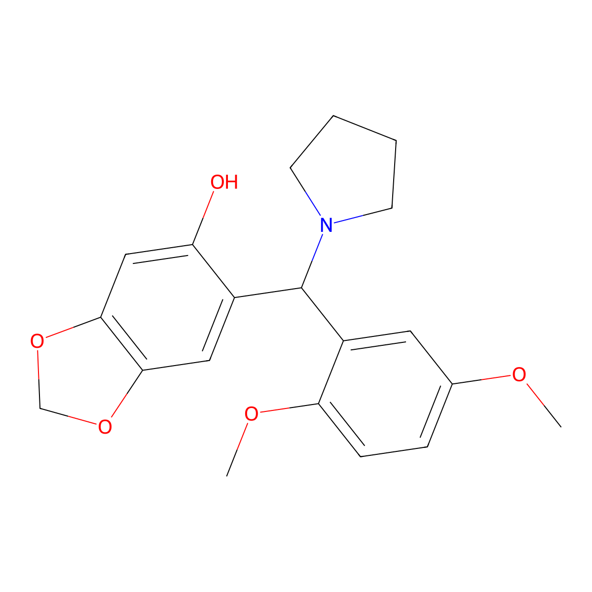6-[(2,5-Dimethoxyphenyl)(1-pyrrolidinyl)methyl]-1,3-benzodioxol-5-ol molecular structure, CAS 685107-83-9