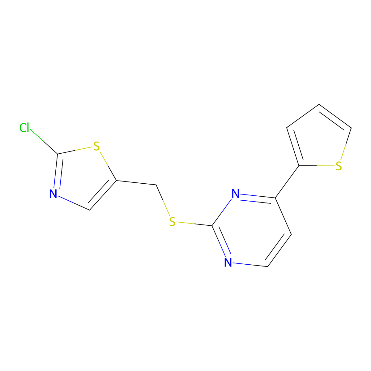 2-{[(2-Chloro-1,3-thiazol-5-yl)methyl]sulfanyl}-4-(2-thienyl)pyrimidine molecular structure, CAS 685107-87-3