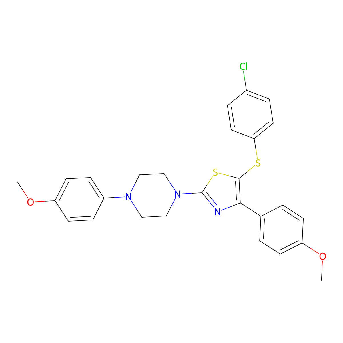 1-[5-[(4-Chlorophenyl)sulfanyl]-4-(4-methoxyphenyl)-1,3-thiazol-2-yl]-4-(4-methoxyphenyl)piperazine molecular structure, CAS 685107-96-4