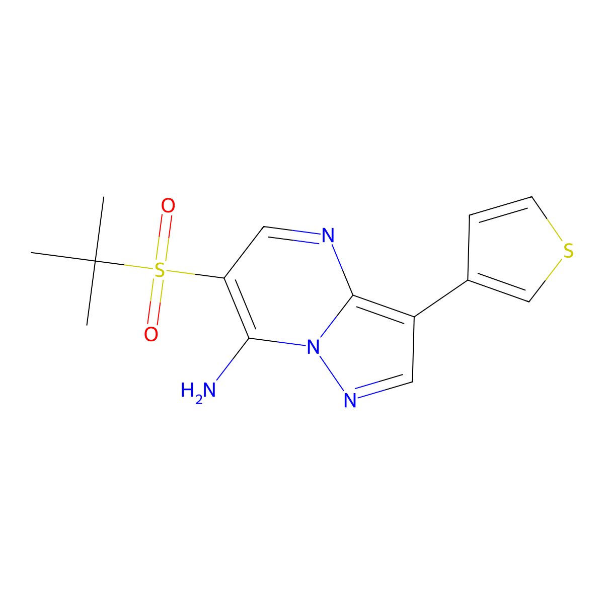 6-(Tert-butylsulfonyl)-3-(3-thienyl)pyrazolo[1,5-a]pyrimidin-7-ylamine molecular structure, CAS 685108-07-0