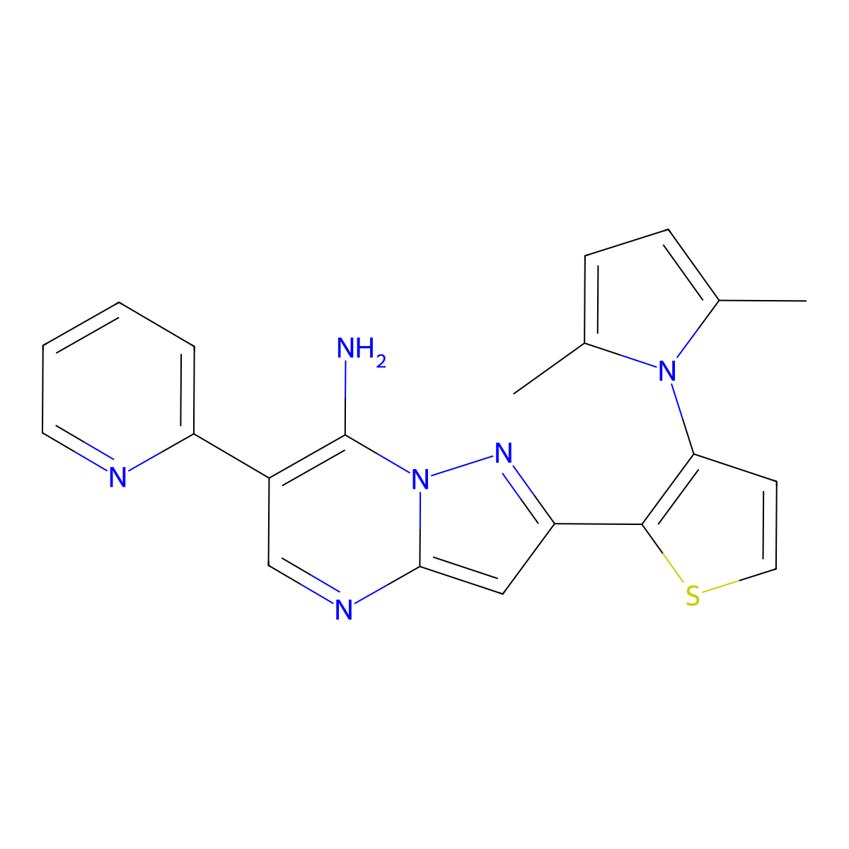 2-[3-(2,5-dimethyl-1H-pyrrol-1-yl)-2-thienyl]-6-(2-pyridinyl)pyrazolo[1,5-a]pyrimidin-7-amine molecular structure, CAS 685108-10-5