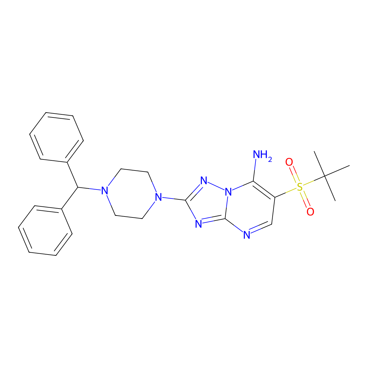 2-(4-Benzhydrylpiperazino)-6-(tert-butylsulfonyl)[1,2,4]triazolo[1,5-a]pyrimidin-7-ylamine molecular structure, CAS 685108-11-6