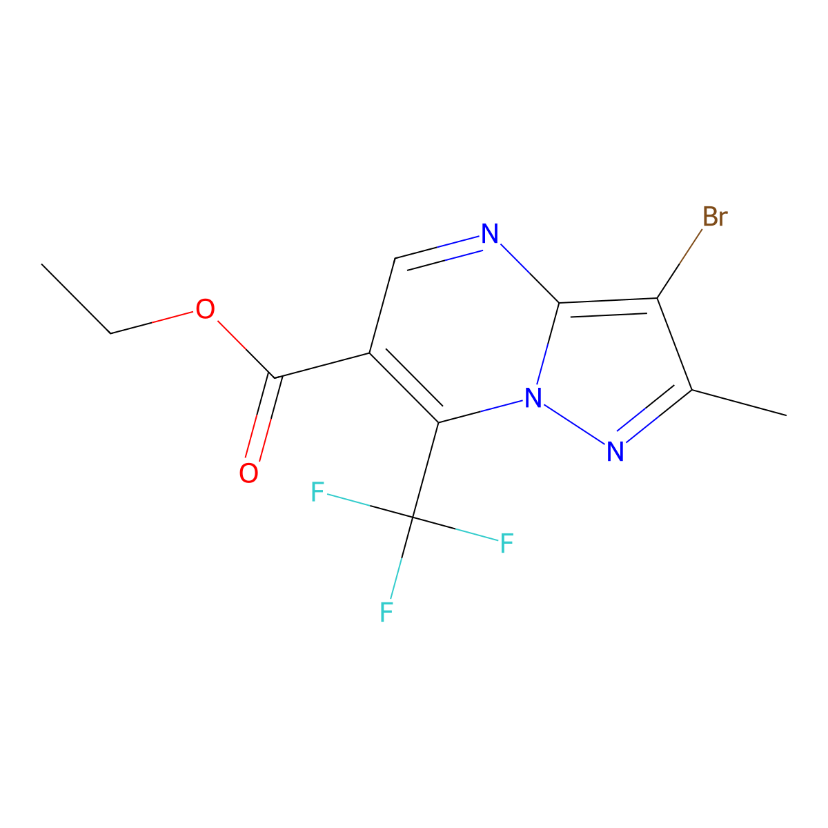 Ethyl 3-bromo-2-methyl-7-(trifluoromethyl)pyrazolo[1,5-a]pyrimidine-6-carboxylate molecular structure, CAS 685108-14-9