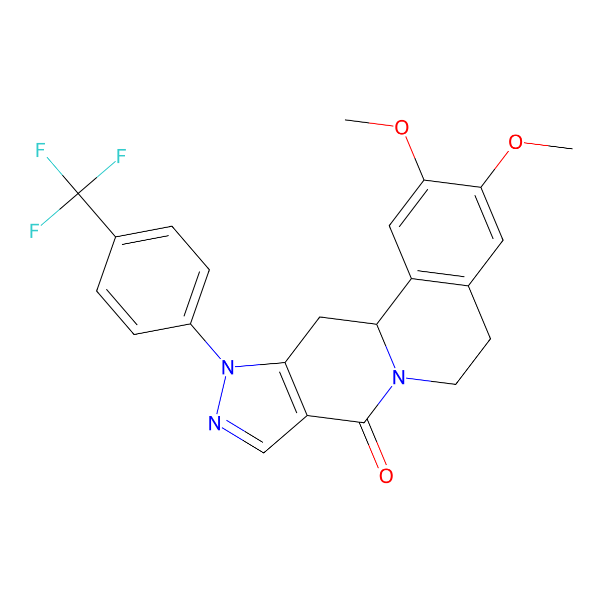 2,3-dimethoxy-11-[4-(trifluoromethyl)phenyl]-5,11,12,12a-tetrahydropyrazolo[3',4':4,5]pyrido[2,1-a]isoquinolin-8(6H)-one molecular structure, CAS 685108-22-9