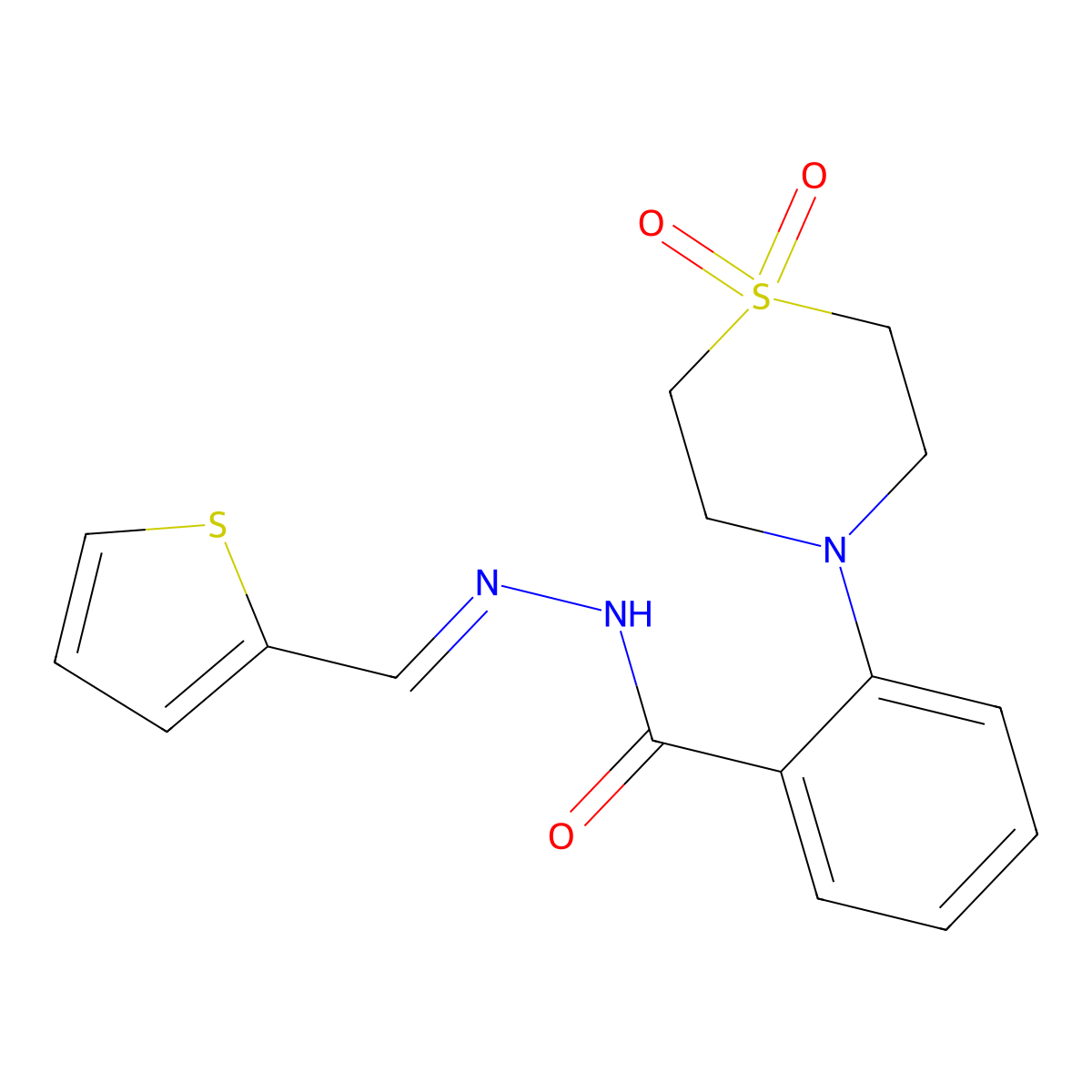 2-(1,1-dioxo-1lambda~6~,4-thiazinan-4-yl)-N'-[(E)-2-thienylmethylidene]benzenecarbohydrazide molecular structure, CAS 685108-32-1