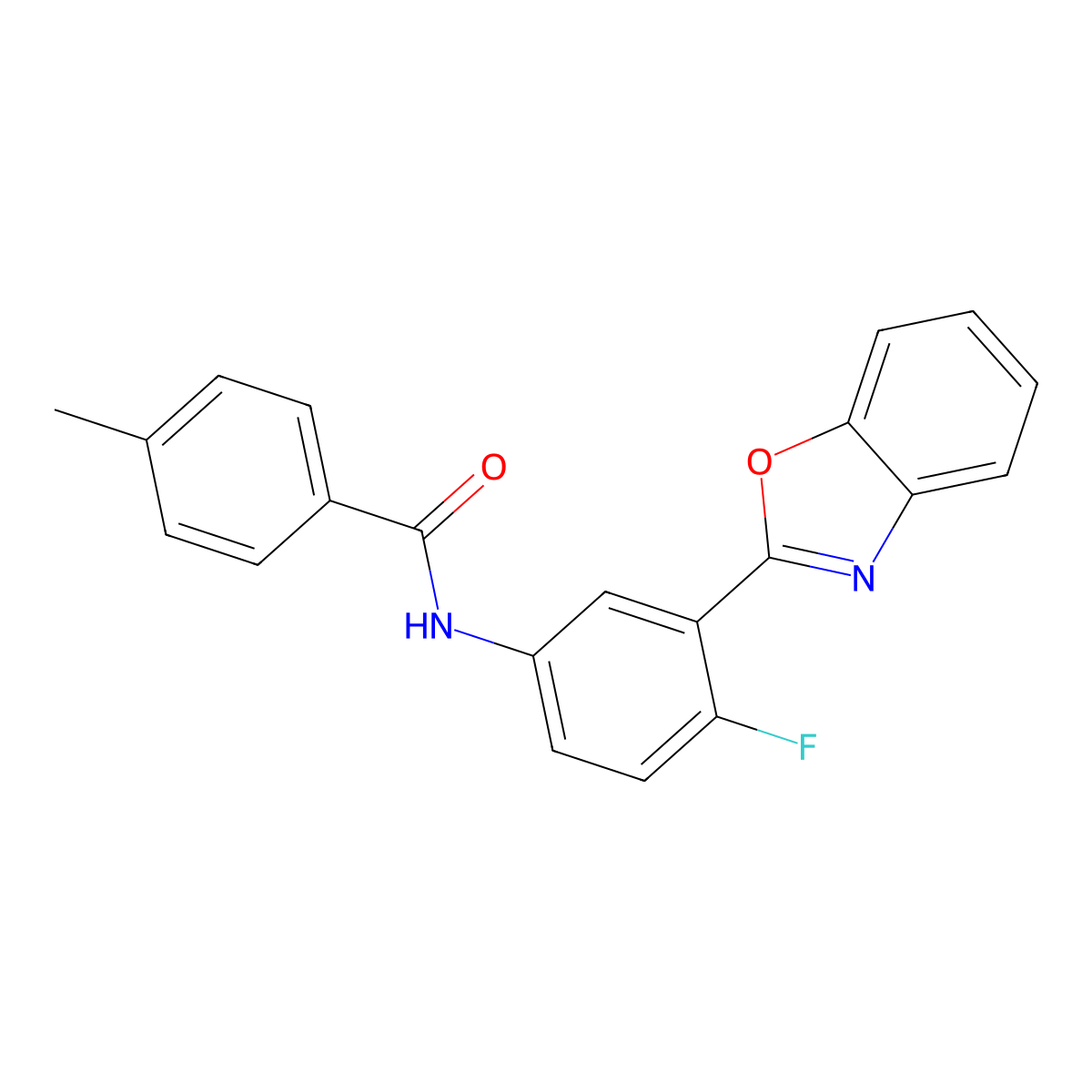 N-[3-(1,3-benzoxazol-2-yl)-4-fluorophenyl]-4-methylbenzamide molecular structure, CAS 685108-48-9