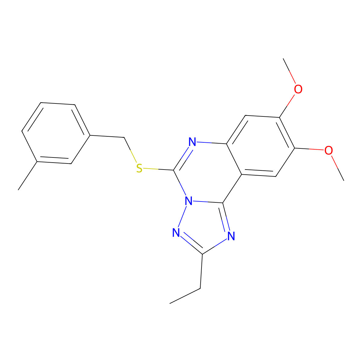 2-Ethyl-8,9-dimethoxy-5-[(3-methylbenzyl)sulfanyl][1,2,4]triazolo[1,5-c]quinazoline molecular structure, CAS 685108-49-0