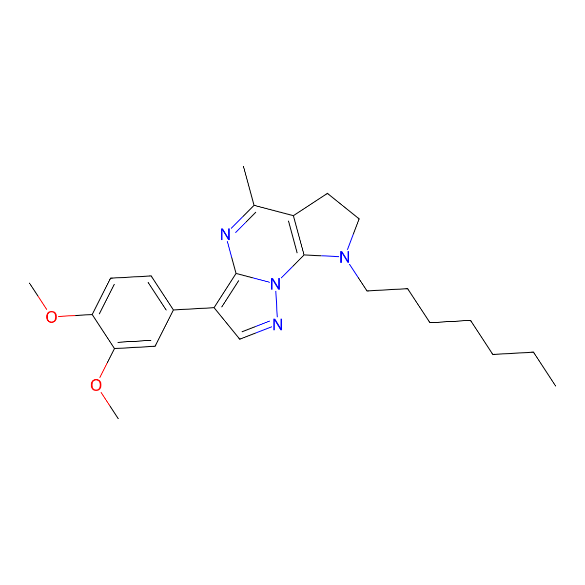 3-(3,4-dimethoxyphenyl)-8-heptyl-5-methyl-7,8-dihydro-6H-pyrazolo[1,5-a]pyrrolo[3,2-e]pyrimidine molecular structure, CAS 685108-52-5