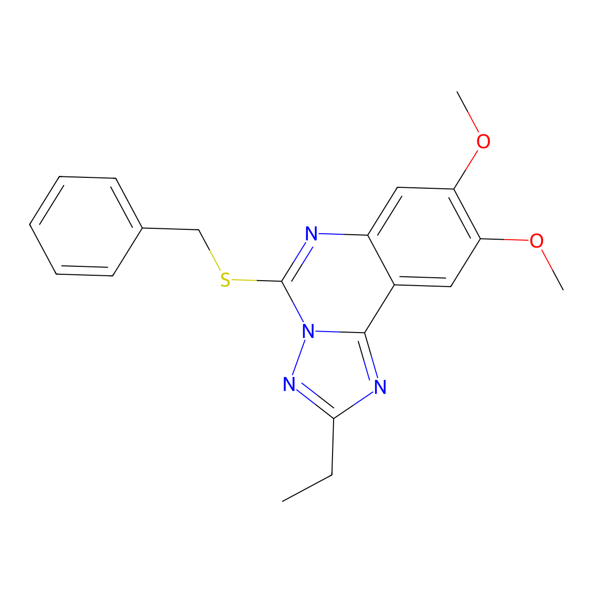 5-(Benzylsulfanyl)-2-ethyl-8-methoxy[1,2,4]triazolo[1,5-c]quinazolin-9-yl methyl ether molecular structure, CAS 685108-54-7