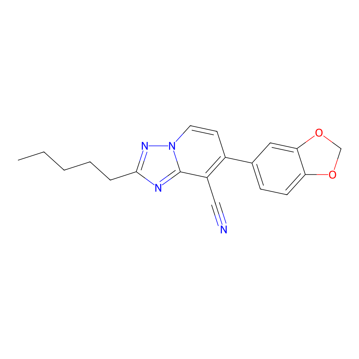 7-(1,3-Benzodioxol-5-yl)-2-pentyl[1,2,4]triazolo[1,5-a]pyridine-8-carbonitrile molecular structure, CAS 685108-56-9