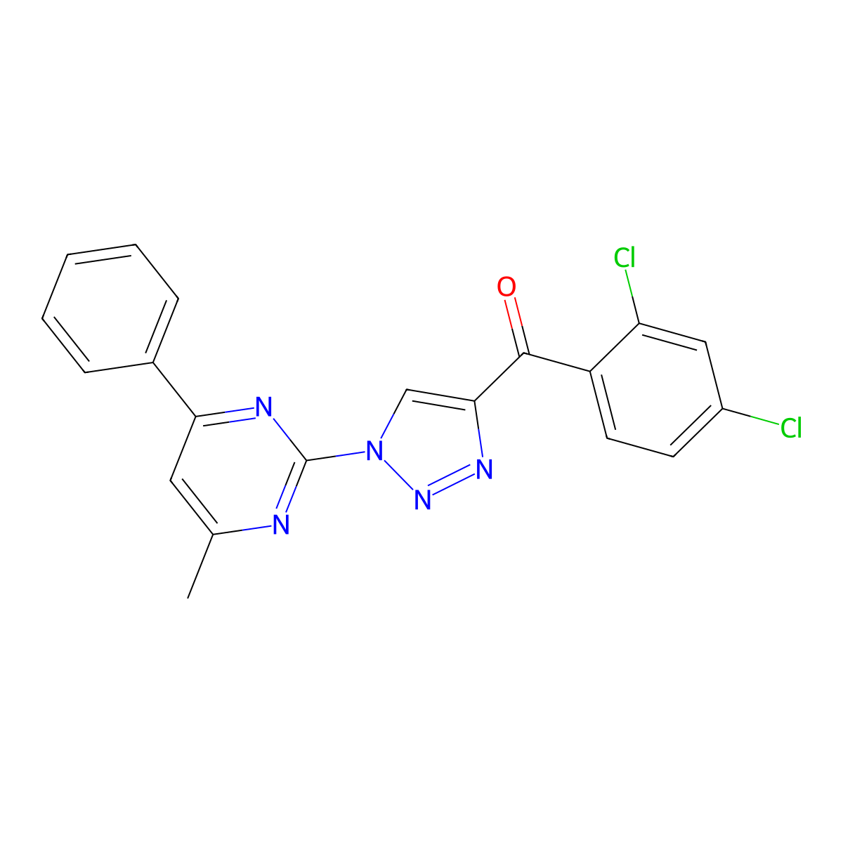 (2,4-dichlorophenyl)[1-(4-methyl-6-phenyl-2-pyrimidinyl)-1H-1,2,3-triazol-4-yl]methanone molecular structure, CAS 685109-16-4