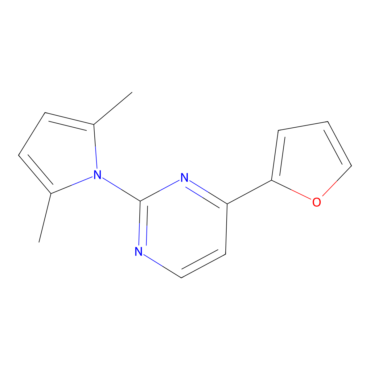 2-(2,5-dimethyl-1H-pyrrol-1-yl)-4-(2-furyl)pyrimidine molecular structure, CAS 685109-17-5