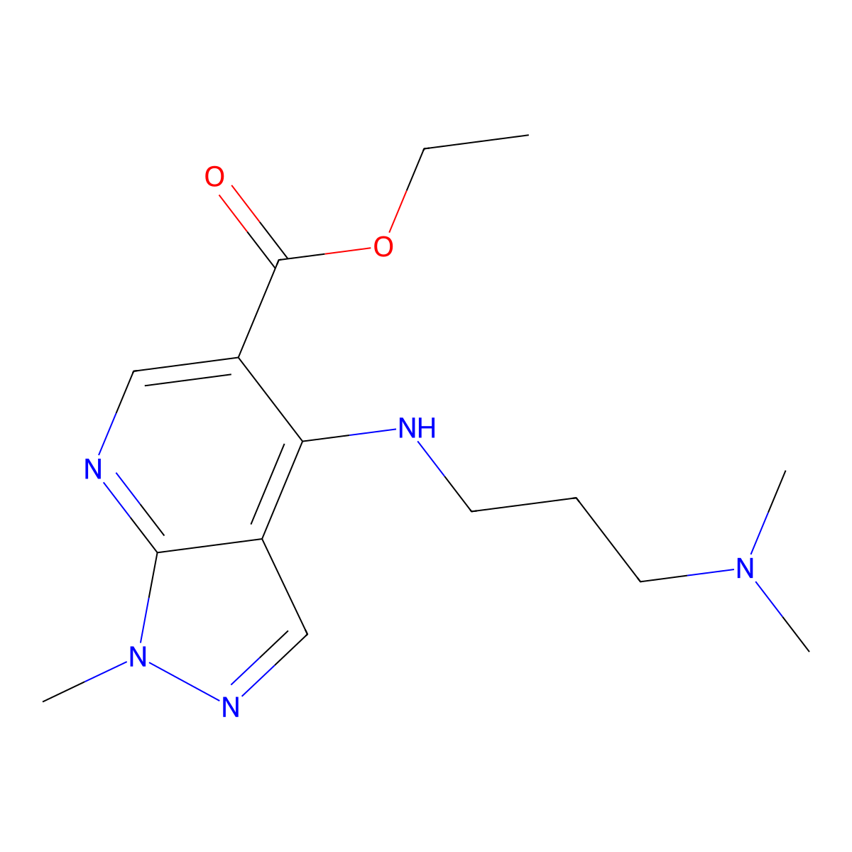 ethyl 4-{[3-(dimethylamino)propyl]amino}-1-methyl-1H-pyrazolo[3,4-b]pyridine-5-carboxylate molecular structure, CAS 685109-22-2