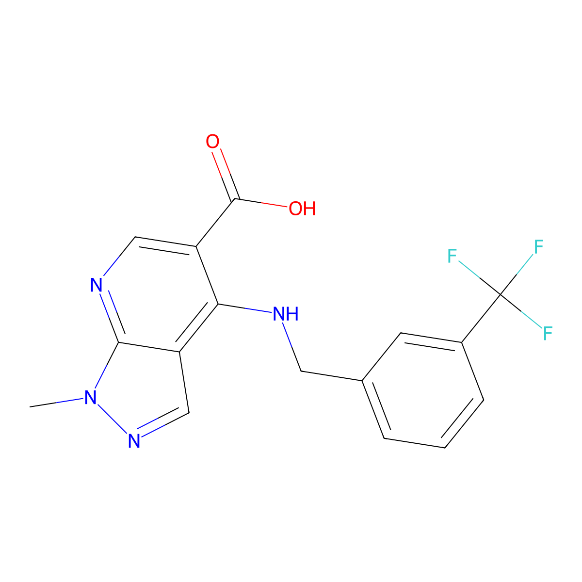 1-methyl-4-{[3-(trifluoromethyl)benzyl]amino}-1H-pyrazolo[3,4-b]pyridine-5-carboxylic acid molecular structure, CAS 685109-25-5