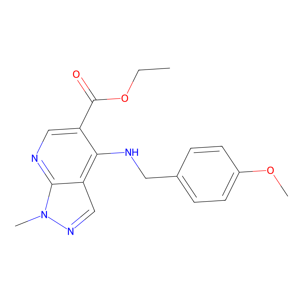 ethyl 4-[(4-methoxybenzyl)amino]-1-methyl-1H-pyrazolo[3,4-b]pyridine-5-carboxylate molecular structure, CAS 685109-26-6