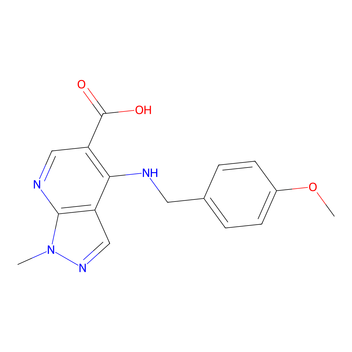 4-[(4-methoxybenzyl)amino]-1-methyl-1H-pyrazolo[3,4-b]pyridine-5-carboxylic acid molecular structure, CAS 685109-27-7