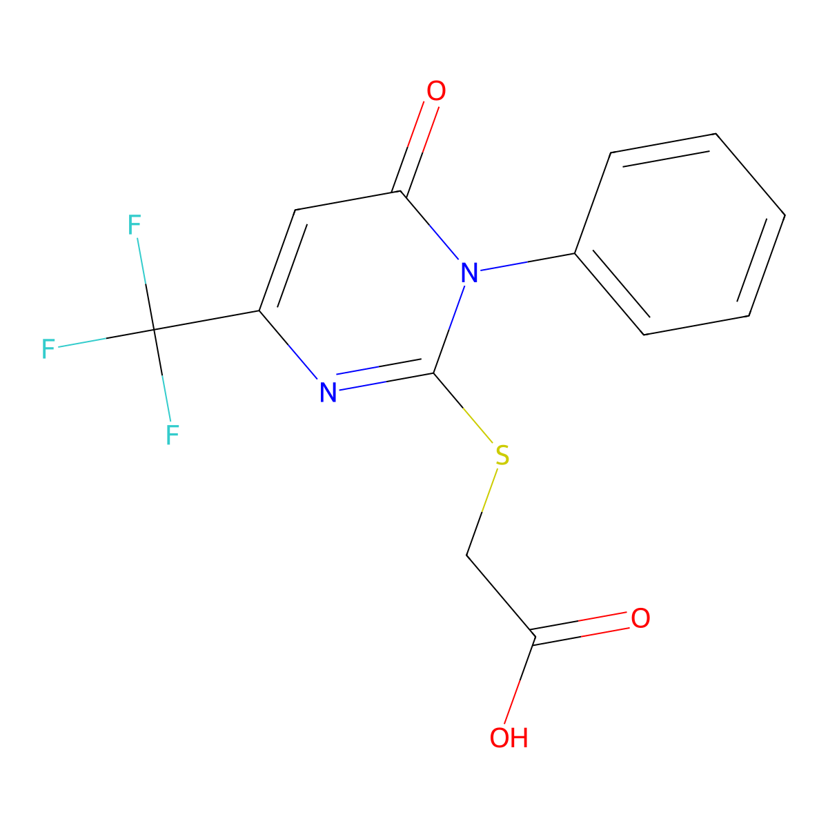 2-{[6-Oxo-1-phenyl-4-(trifluoromethyl)-1,6-dihydro-2-pyrimidinyl]sulfanyl}acetic acid molecular structure, CAS 685109-28-8