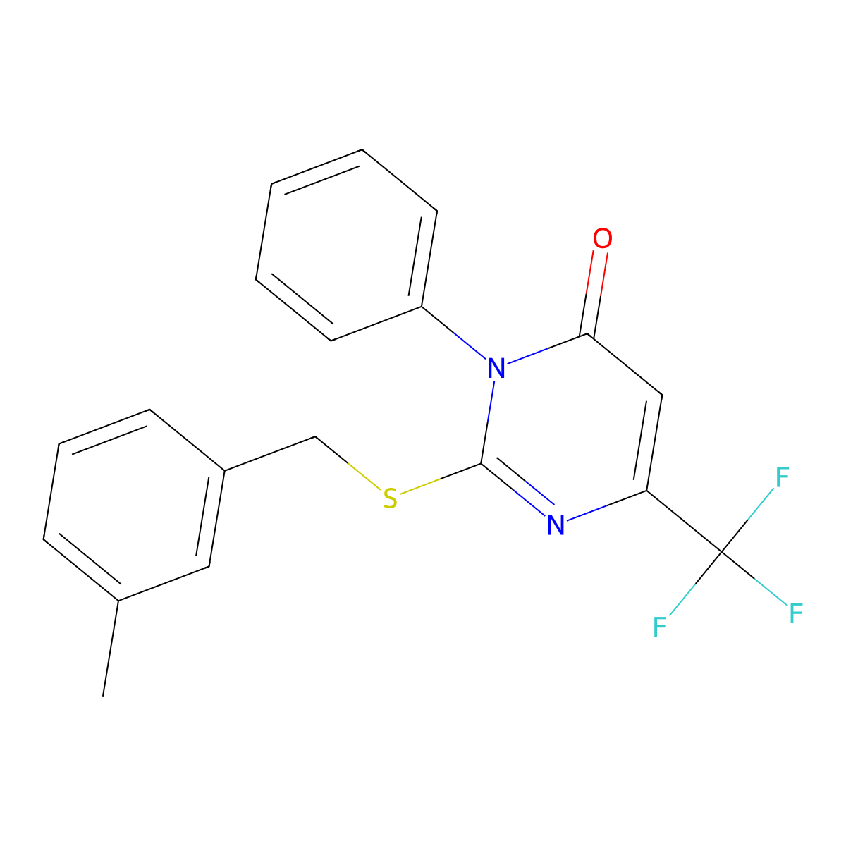 2-[(3-methylbenzyl)sulfanyl]-3-phenyl-6-(trifluoromethyl)-4(3H)-pyrimidinone molecular structure, CAS 685109-29-9