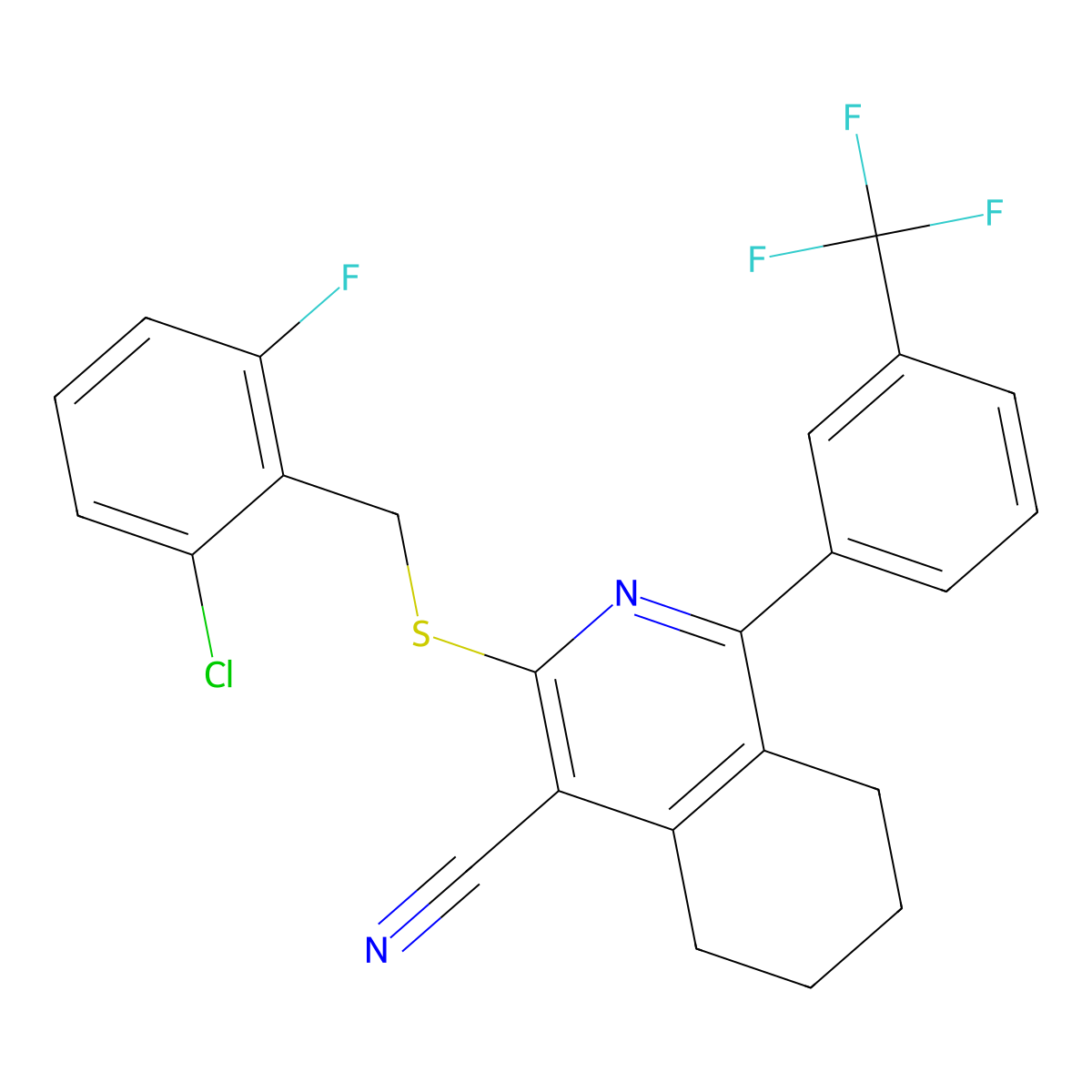 3-[(2-Chloro-6-fluorophenyl)methylsulfanyl]-1-[3-(trifluoromethyl)phenyl]-5,6,7,8-tetrahydroisoquinoline-4-carbonitrile molecular structure, CAS 685109-30-2