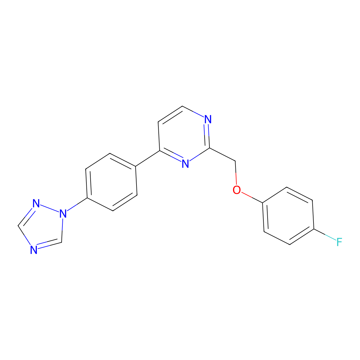 2-[(4-fluorophenoxy)methyl]-4-[4-(1H-1,2,4-triazol-1-yl)phenyl]pyrimidine molecular structure, CAS 685109-40-4
