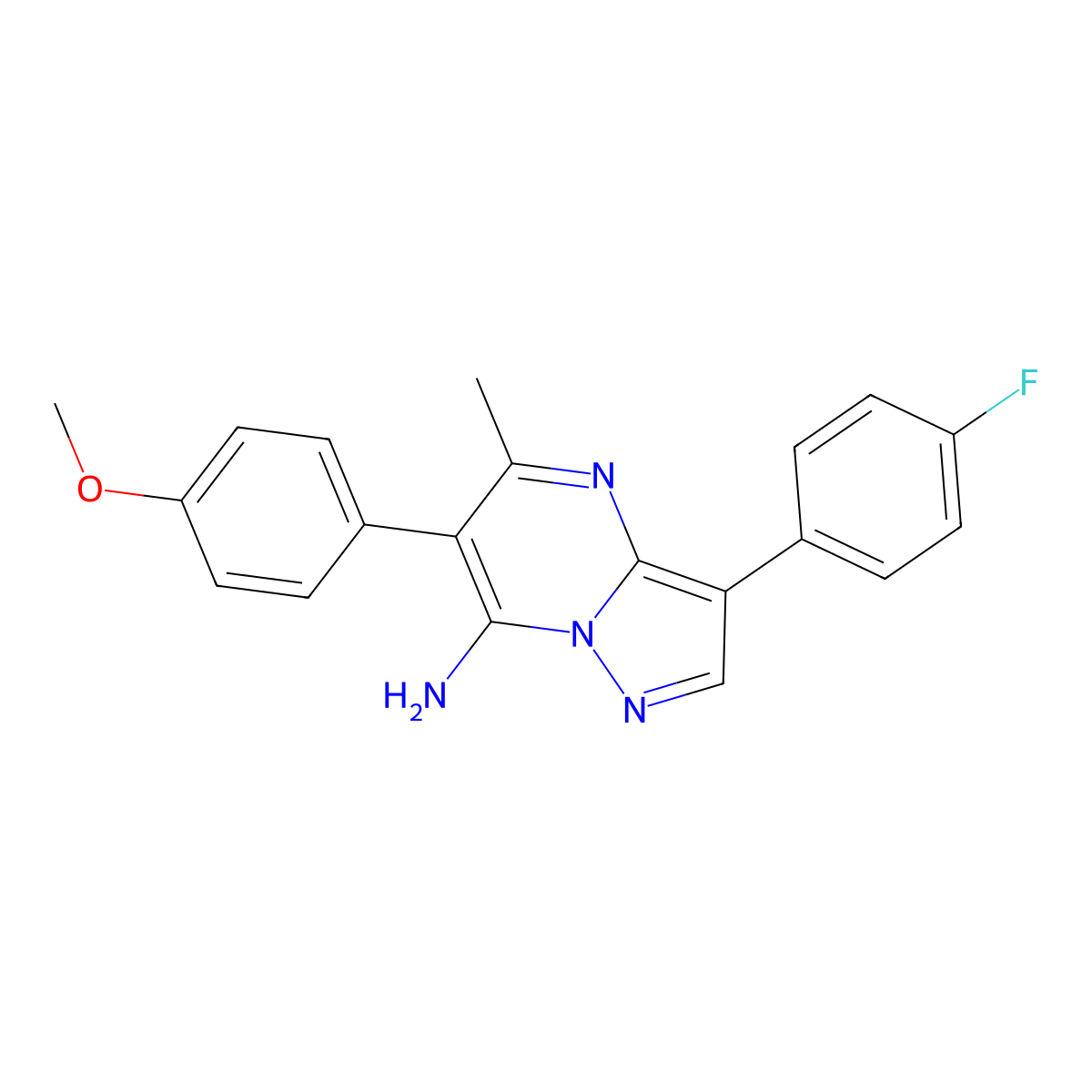 3-(4-Fluorophenyl)-6-(4-methoxyphenyl)-5-methylpyrazolo[1,5-a]pyrimidin-7-amine molecular structure, CAS 685109-42-6