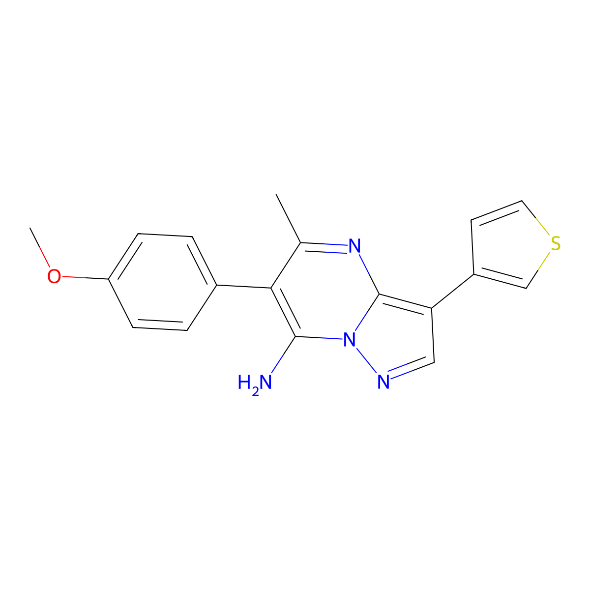 6-(4-Methoxyphenyl)-5-methyl-3-(3-thienyl)pyrazolo[1,5-a]pyrimidin-7-ylamine molecular structure, CAS 685109-45-9