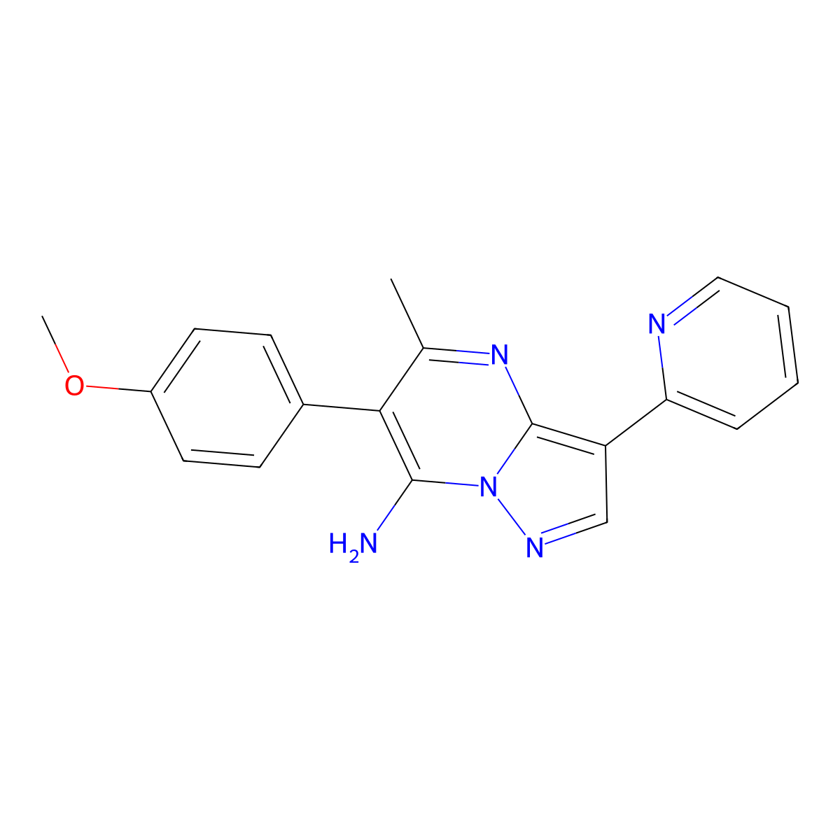 6-(4-Methoxyphenyl)-5-methyl-3-(2-pyridinyl)pyrazolo[1,5-a]pyrimidin-7-ylamine molecular structure, CAS 685109-46-0