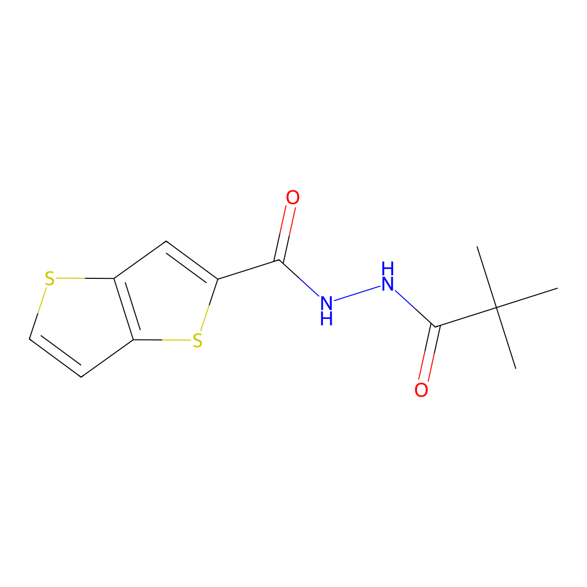 Thieno(3,2-b)thiophene-2-carboxylic acid, 2-(2,2-dimethyl-1-oxopropyl)hydrazide molecular structure, CAS 685114-88-9