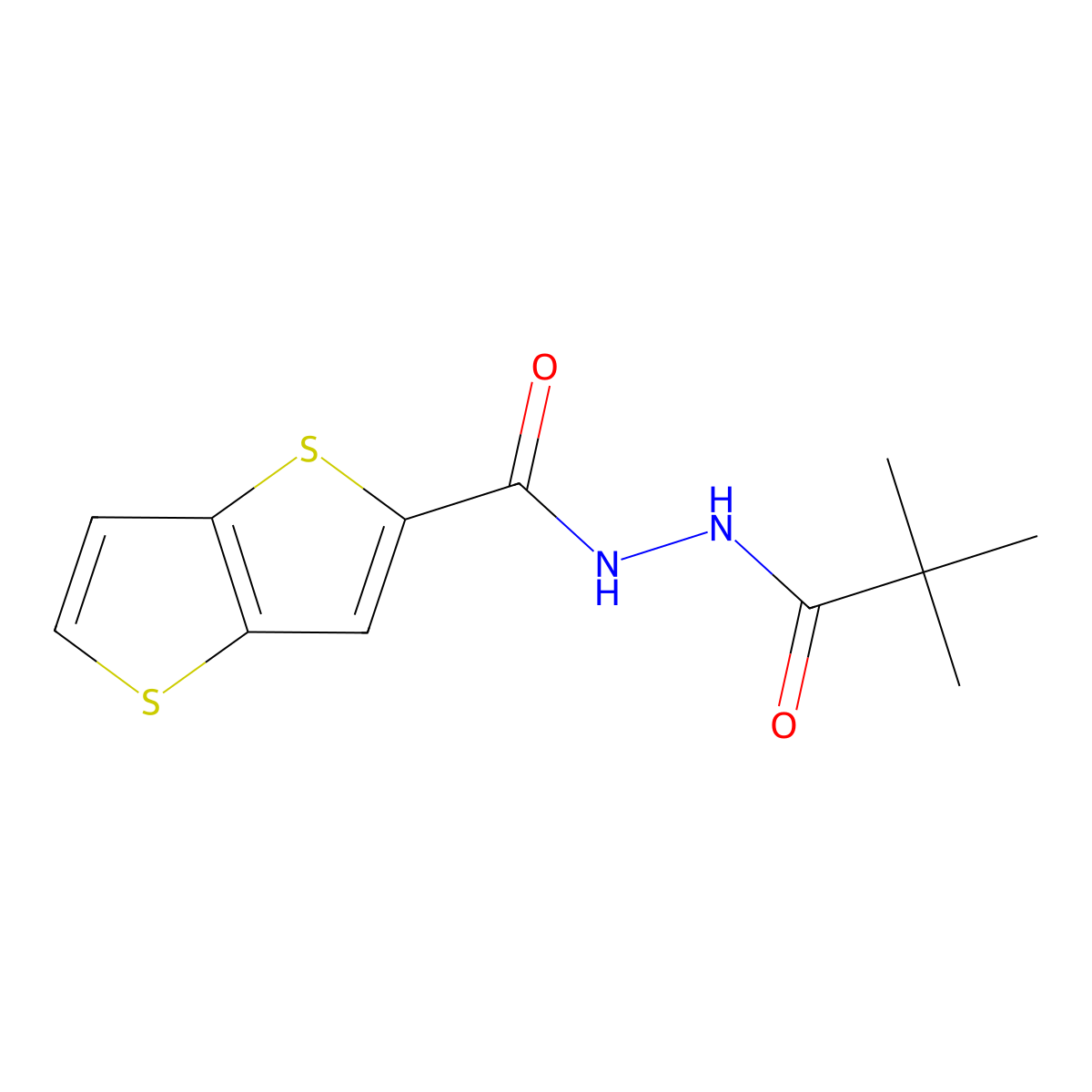 Thieno(3,2-b)thiophene-2-carboxylic acid, 2-(2,2-dimethyl-1-oxopropyl)hydrazide molecular structure, CAS 685114-88-9
