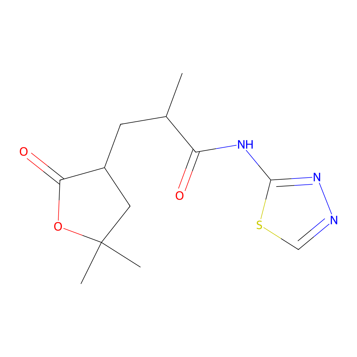 3-(5,5-dimethyl-2-oxotetrahydrofuran-3-yl)-2-methyl-N-(1,3,4-thiadiazol-2-yl)propanamide molecular structure, CAS 685118-11-0