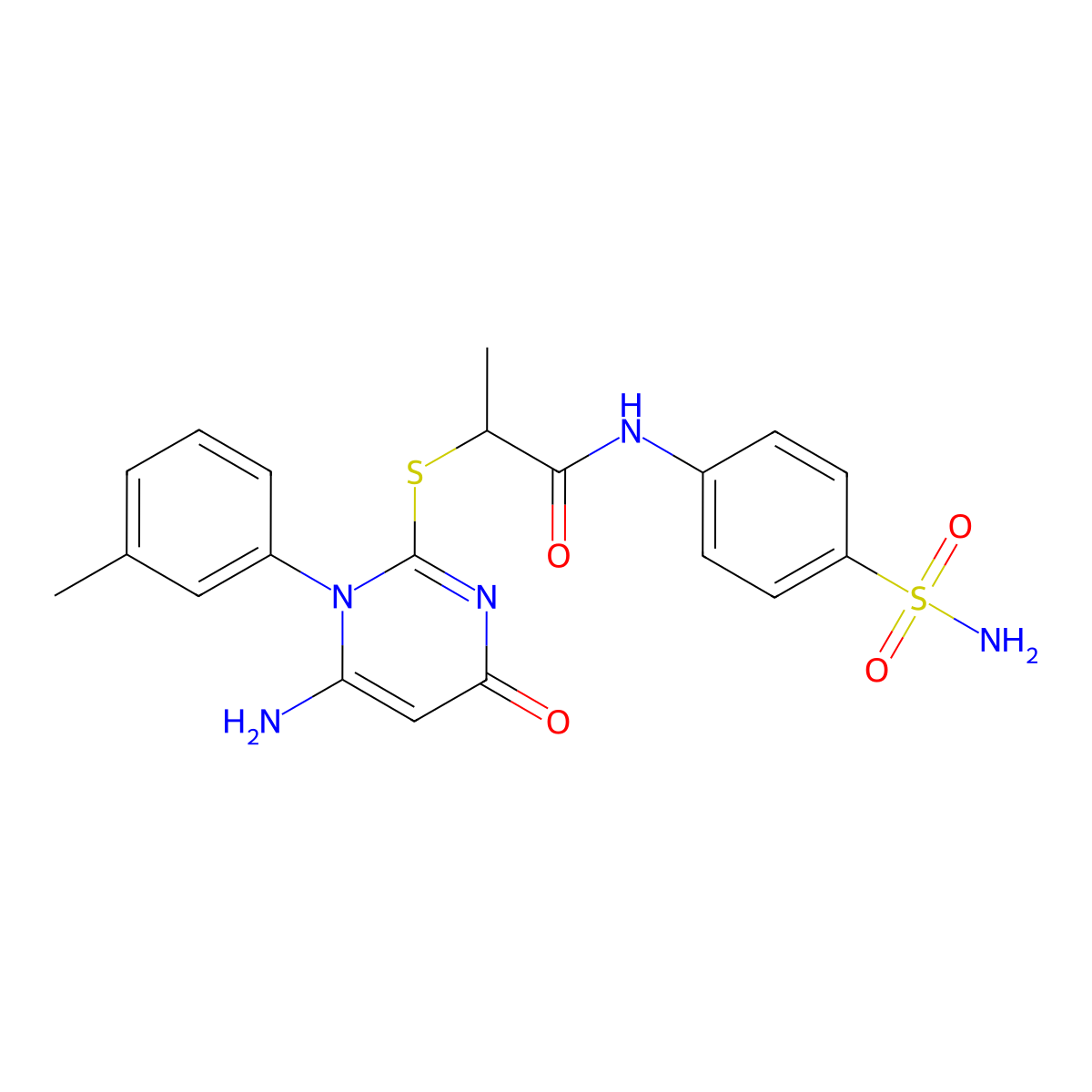 2-{[6-amino-1-(3-methylphenyl)-4-oxo-1,4-dihydropyrimidin-2-yl]sulfanyl}-N-(4-sulfamoylphenyl)propanamide molecular structure, CAS 685121-62-4