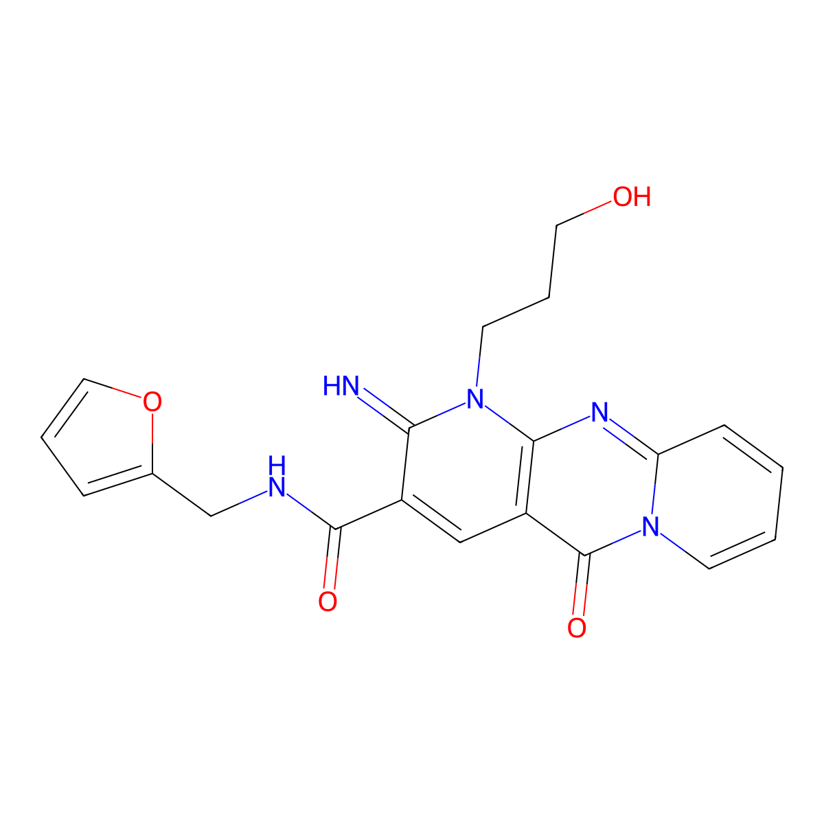 N-(furan-2-ylmethyl)-1-(3-hydroxypropyl)-2-imino-5-oxo-1,5-dihydro-2H-dipyrido[1,2-a:2',3'-d]pyrimidine-3-carboxamide molecular structure, CAS 685122-02-5