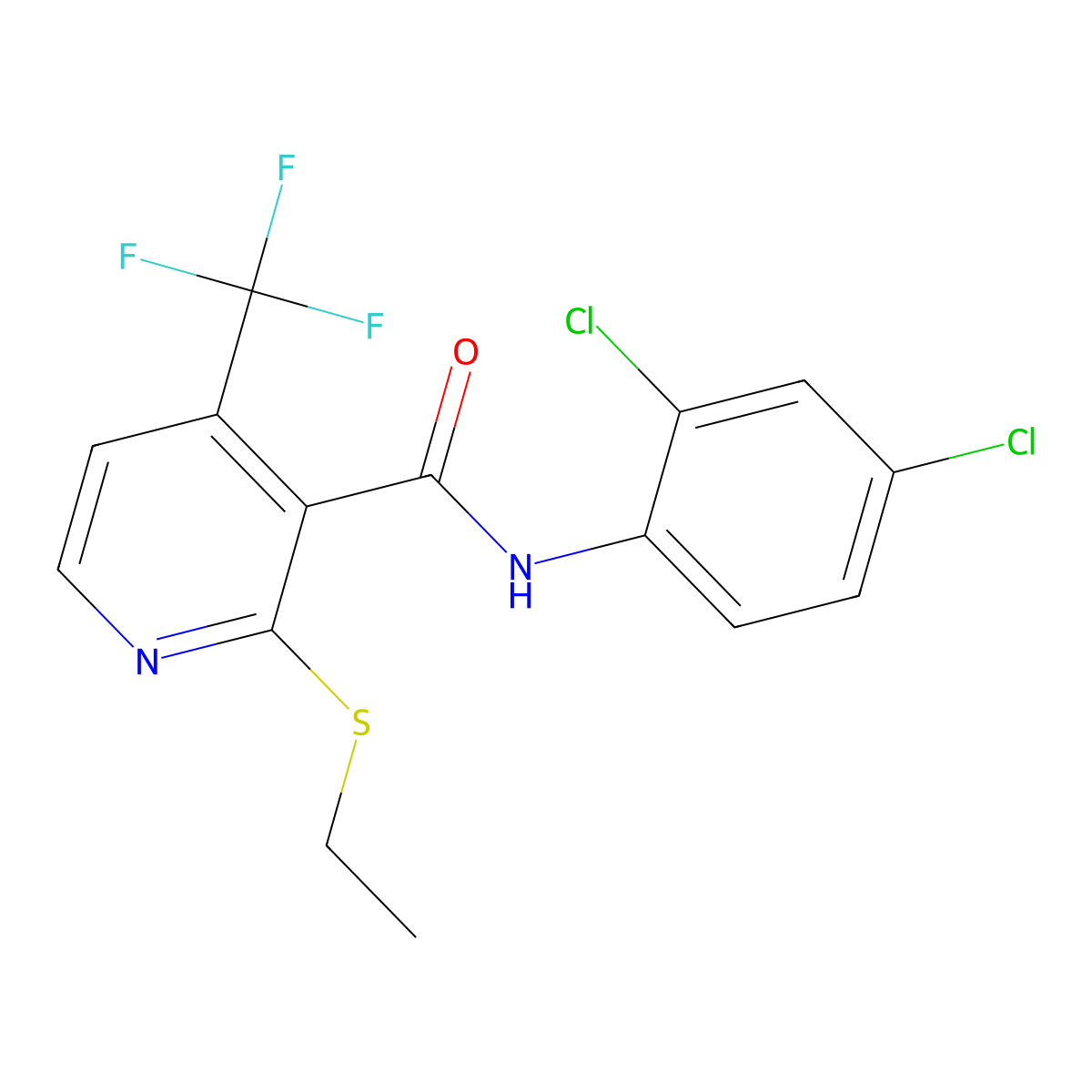 N-(2,4-Dichlorophenyl)-2-(ethylthio)-4-(trifluoromethyl)-3-pyridinecarboxamide molecular structure, CAS 685125-23-9