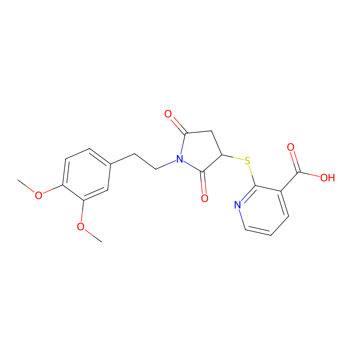 2-((1-(3,4-Dimethoxyphenethyl)-2,5-dioxopyrrolidin-3-yl)thio)nicotinic acid molecular structure, CAS 685130-30-7