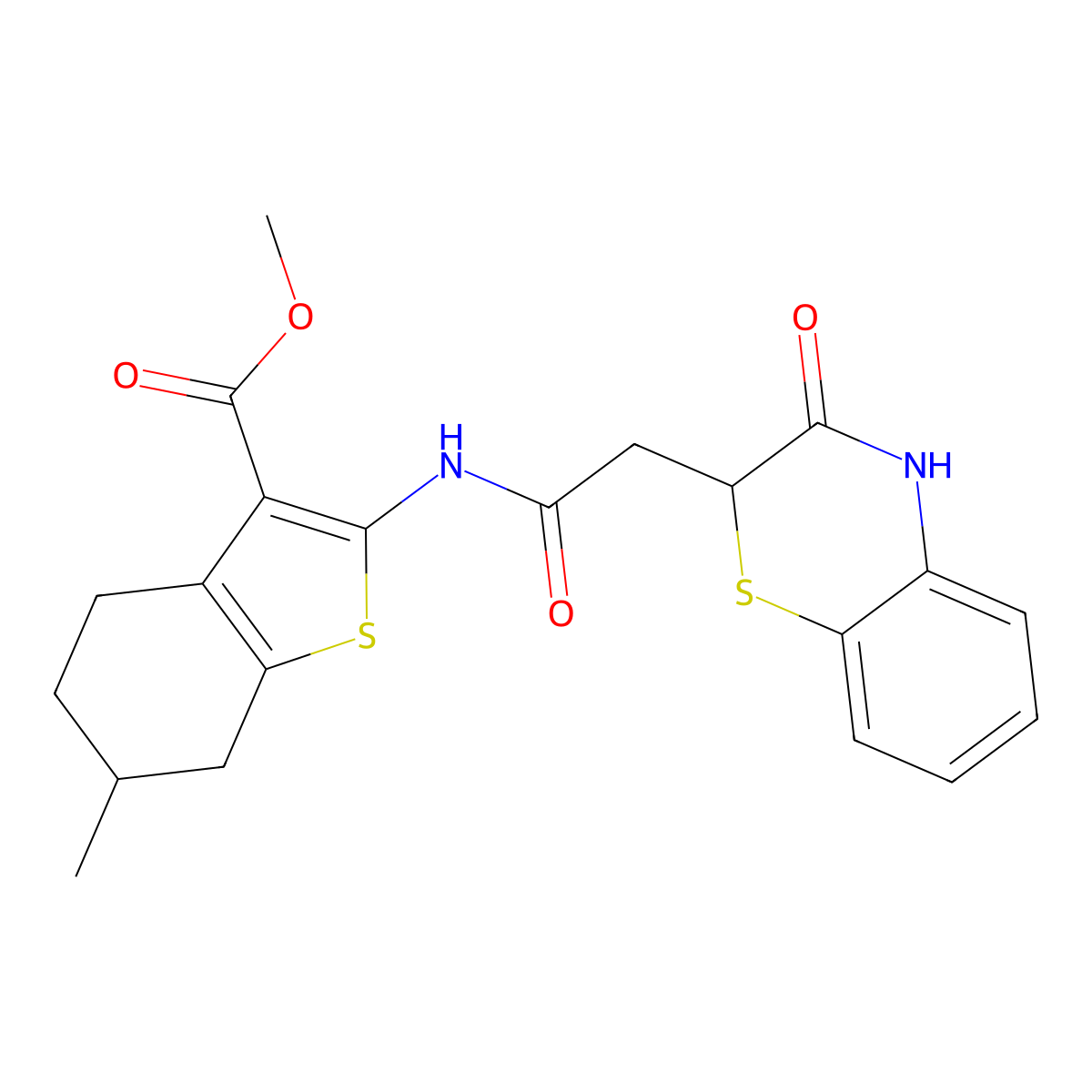 methyl 6-methyl-2-[[2-(3-oxo-4H-1,4-benzothiazin-2-yl)acetyl]amino]-4,5,6,7-tetrahydro-1-benzothiophene-3-carboxylate molecular structure, CAS 685130-38-5