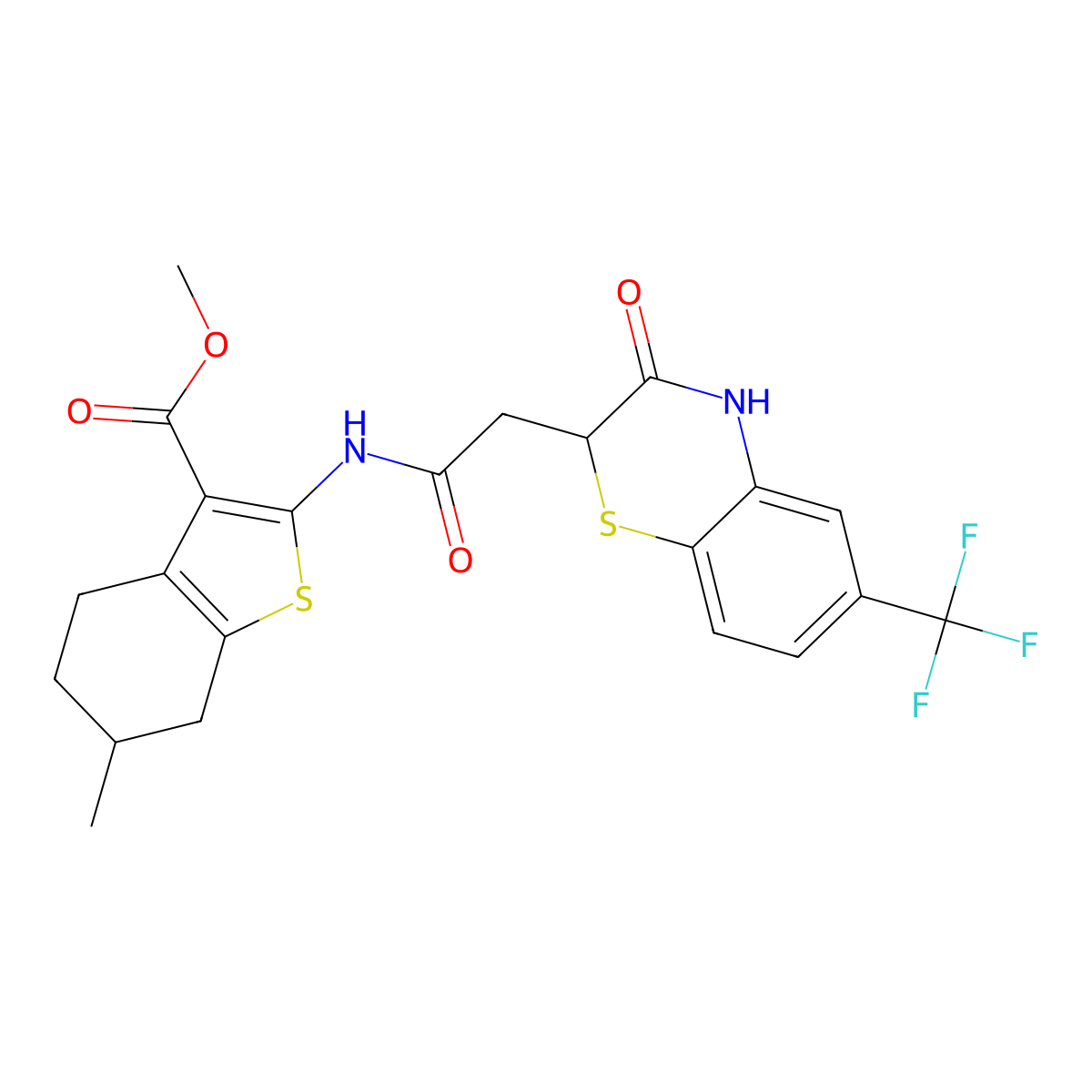 methyl 6-methyl-2-({[3-oxo-6-(trifluoromethyl)-3,4-dihydro-2H-1,4-benzothiazin-2-yl]acetyl}amino)-4,5,6,7-tetrahydro-1-benzothiophene-3-carboxylate molecular structure, CAS 685130-40-9